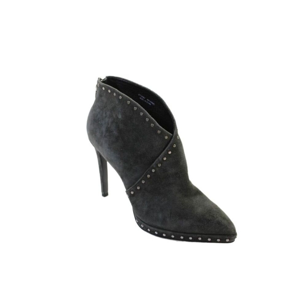 Lola Cruz Womens Studded Suede Pointed Toe Booties Gray Size 38 8